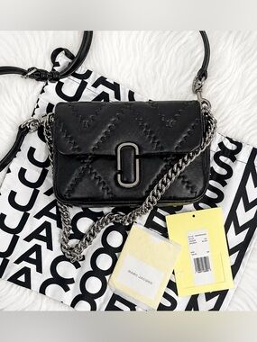Marc Jacobs The J Marc Mini Quilted Leather Bag Black Silver NWT